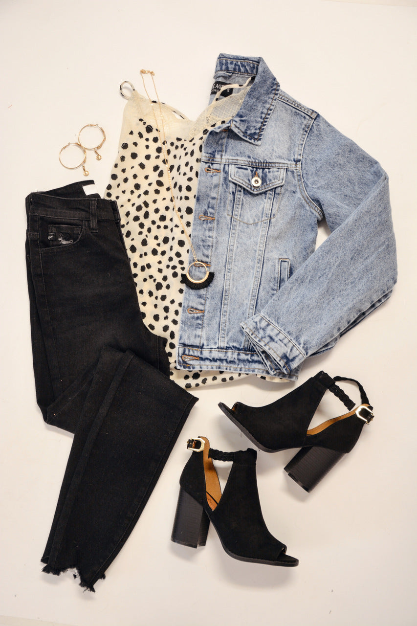 Champagne Cheetah Print Woven Tank Top with Lace Detail 