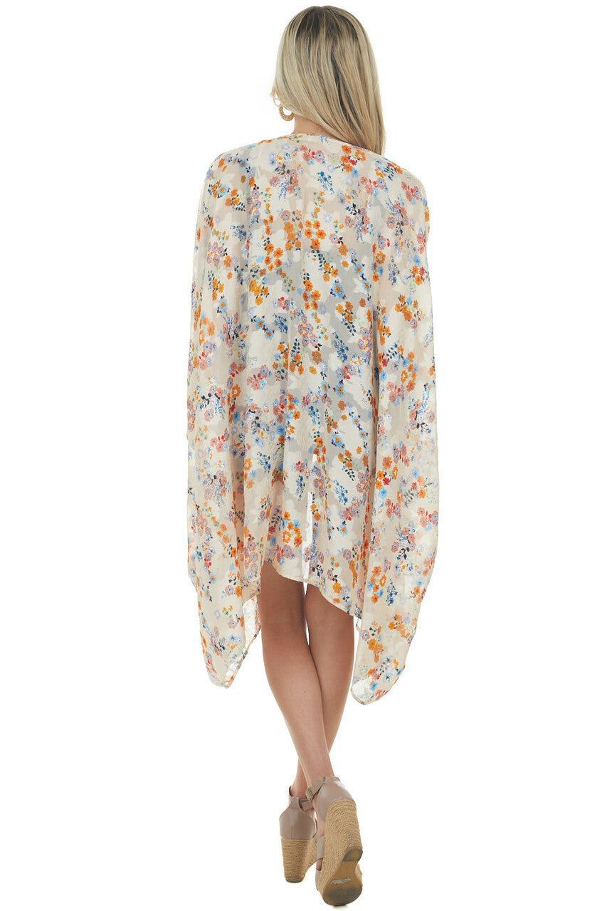 Champagne Floral Textured Open Front Kimono