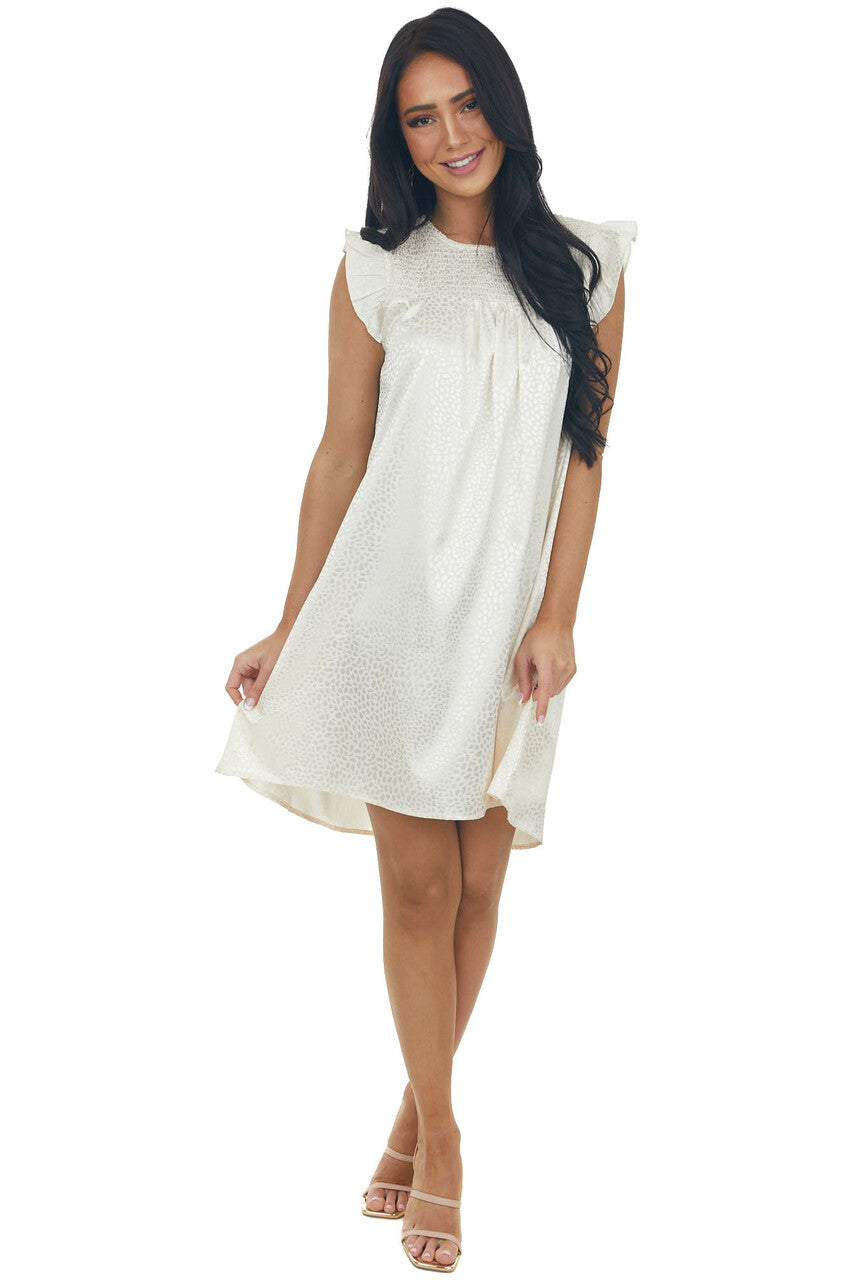 Champagne Metallic Cheetah Smocked Yoke Dress