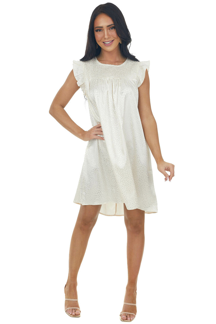 Champagne Metallic Cheetah Smocked Yoke Dress