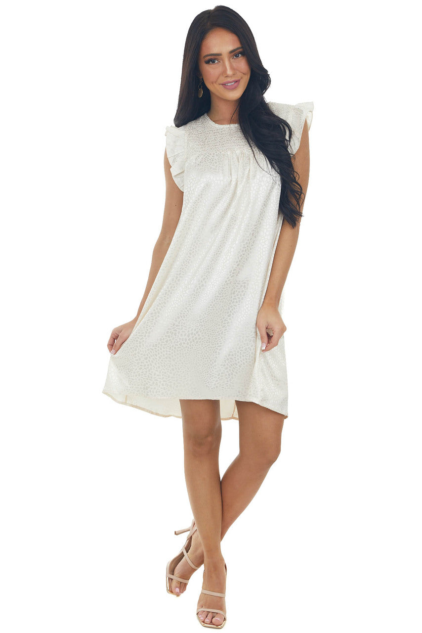 Champagne Metallic Cheetah Smocked Yoke Dress