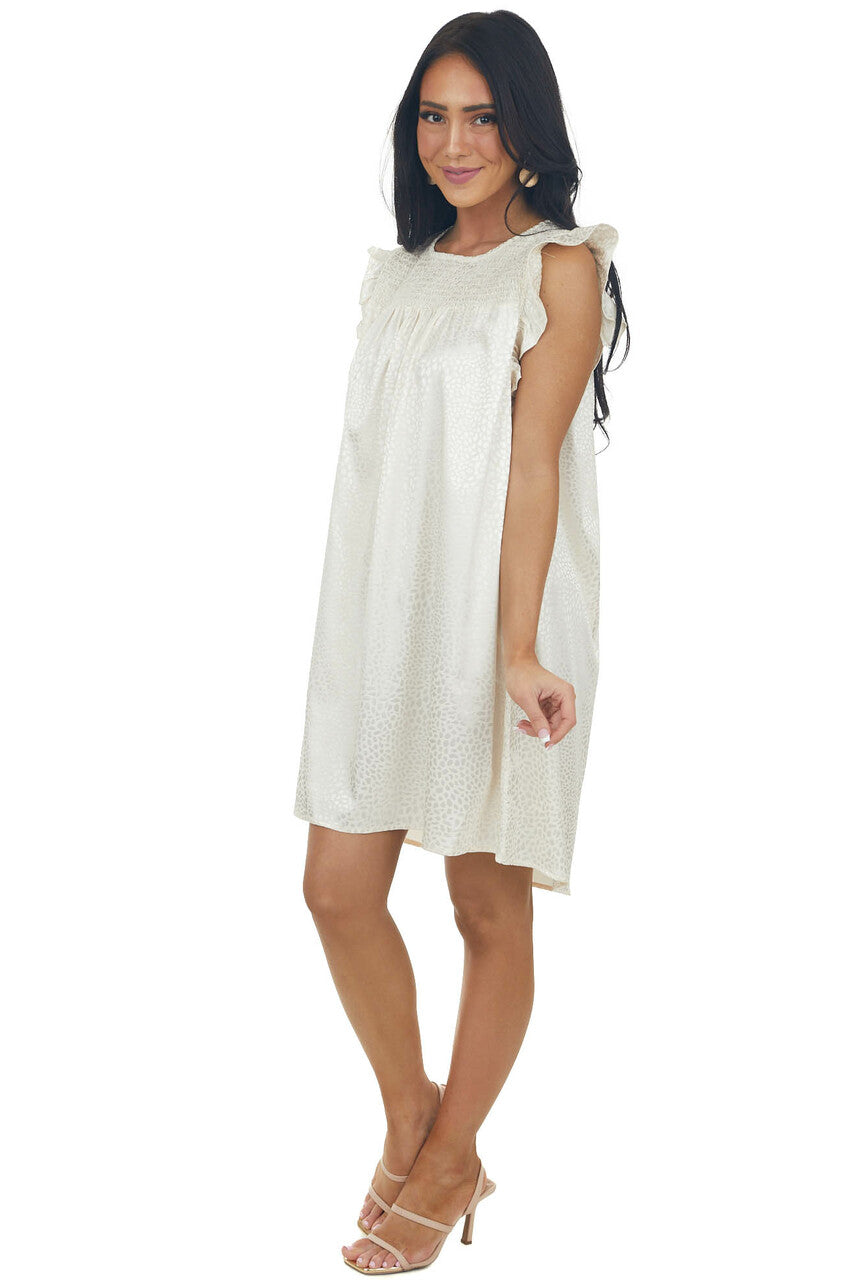 Champagne Metallic Cheetah Smocked Yoke Dress