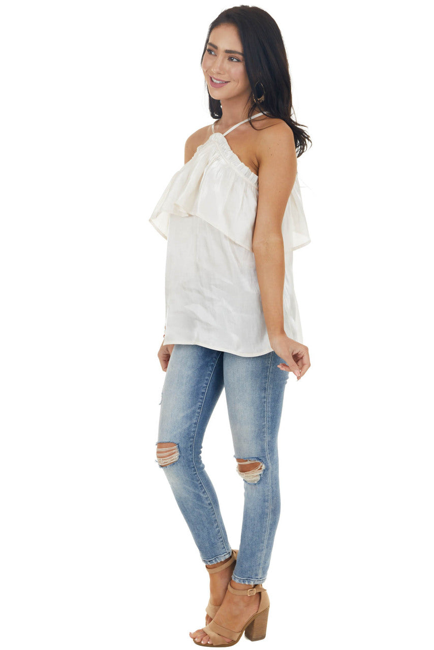 Champagne Shimmer Sleeveless Top with Criss Cross Straps 