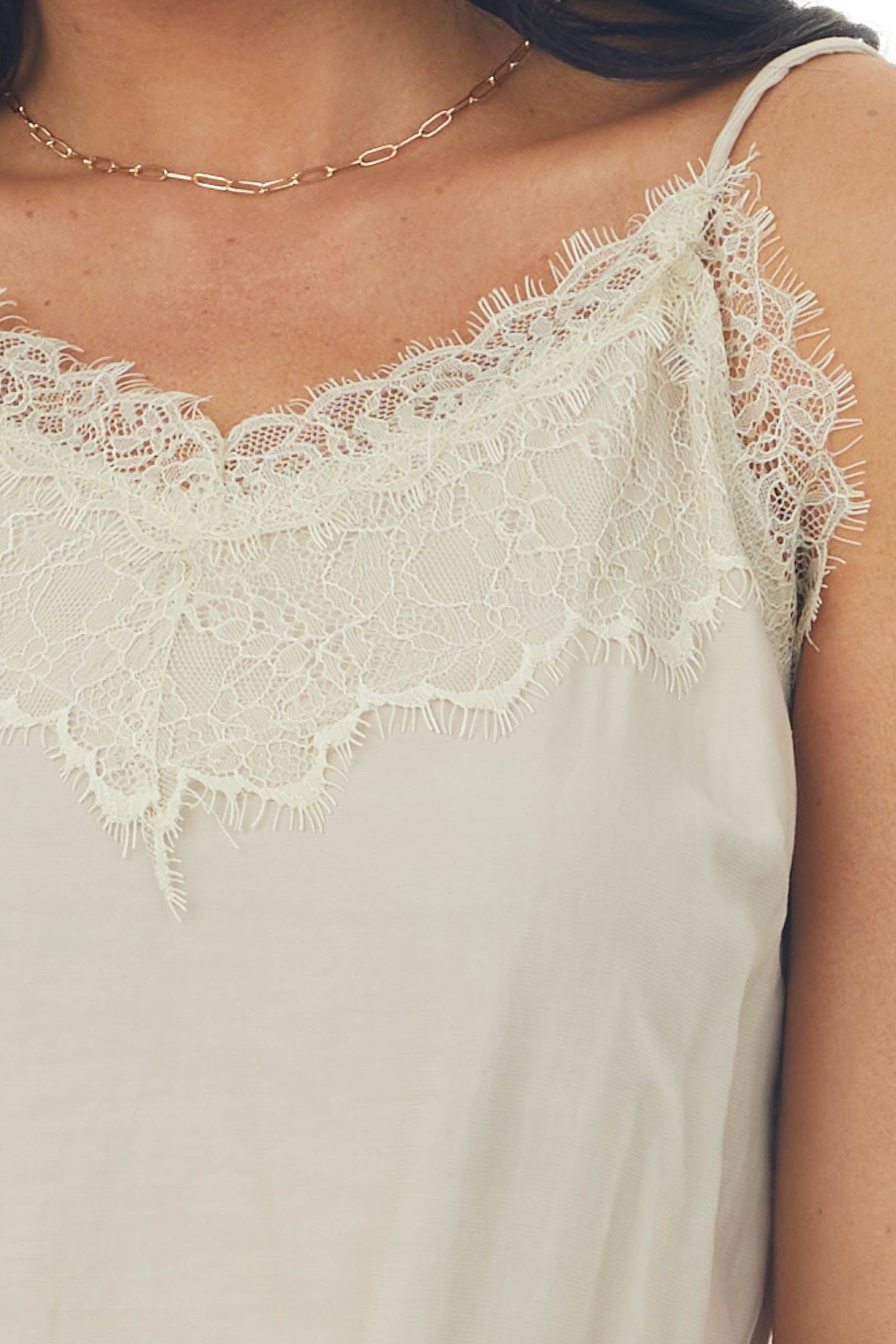 Champagne Sleeveless Eyelash Lace Woven Bodysuit