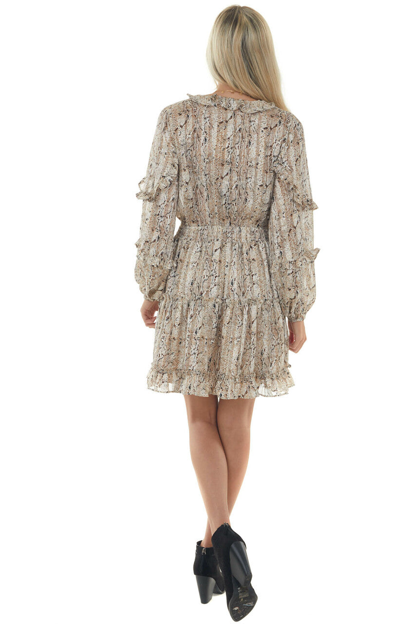 Champagne Snake Print Smocked Waist Mini Dress