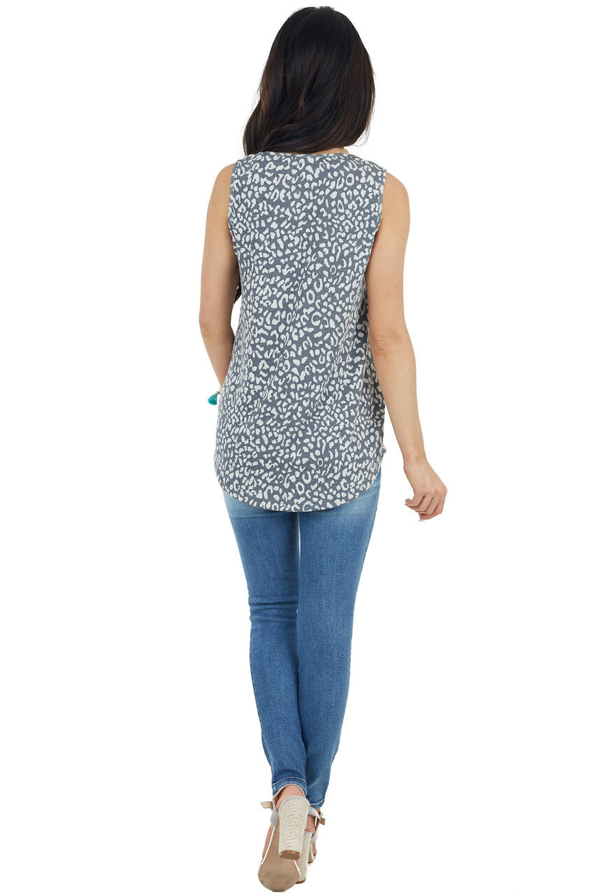 Charcoal and Cream Leopard Print Sleeveless Knit Top