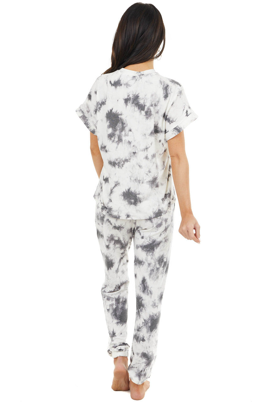 Charcoal and Cream Tie Dye Short Sleeve Super Soft Top
