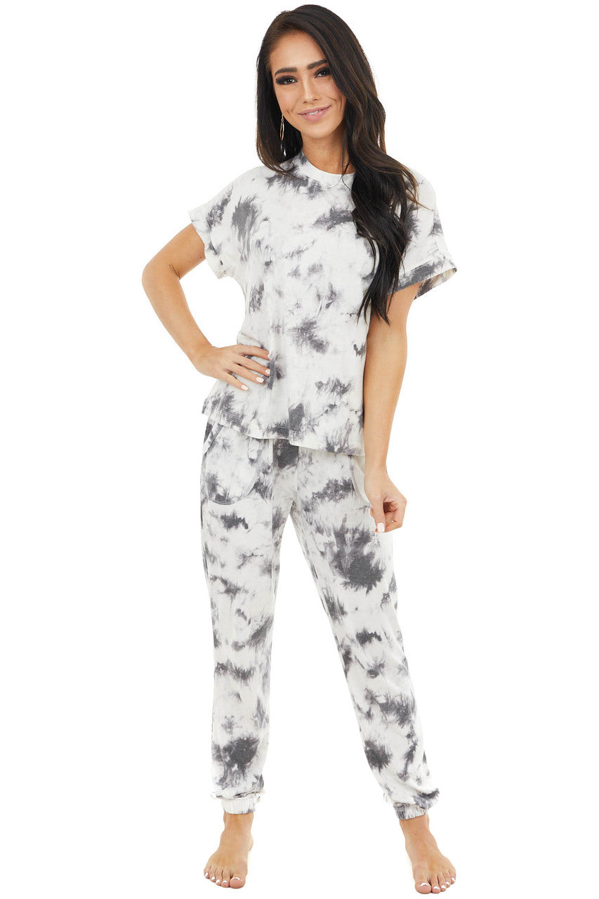 Charcoal and Cream Tie Dye Short Sleeve Super Soft Top