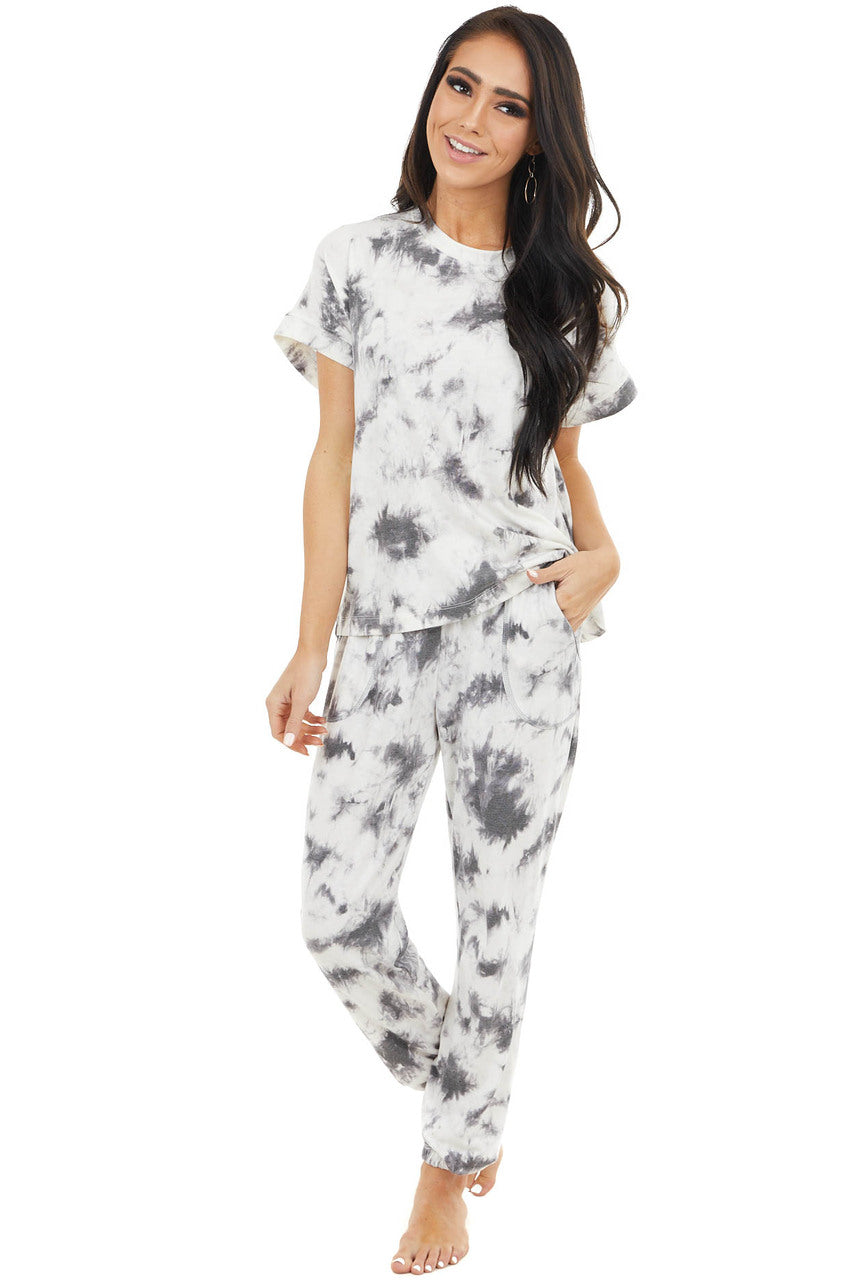 Charcoal and Cream Tie Dye Short Sleeve Super Soft Top
