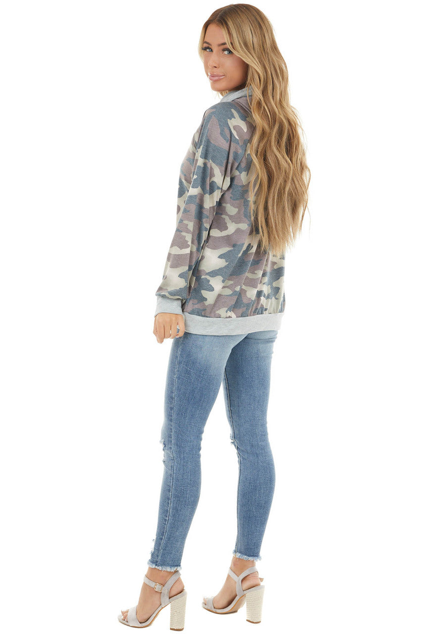Charcoal and Sienna Camo Print Hoodie with Kangaroo Pocket 