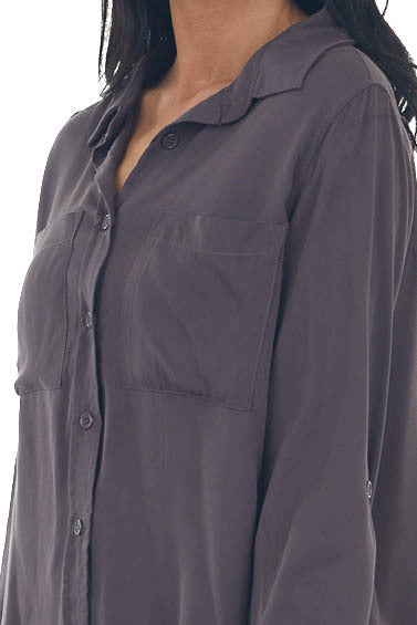 Charcoal Button Down Chest Pocket Collared Shirt