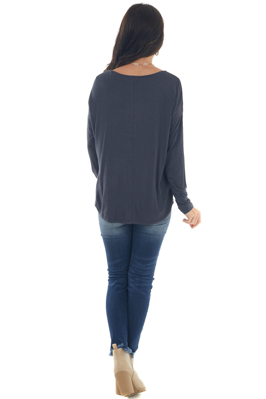 Charcoal Drop Shoulder Chest Pocket Top