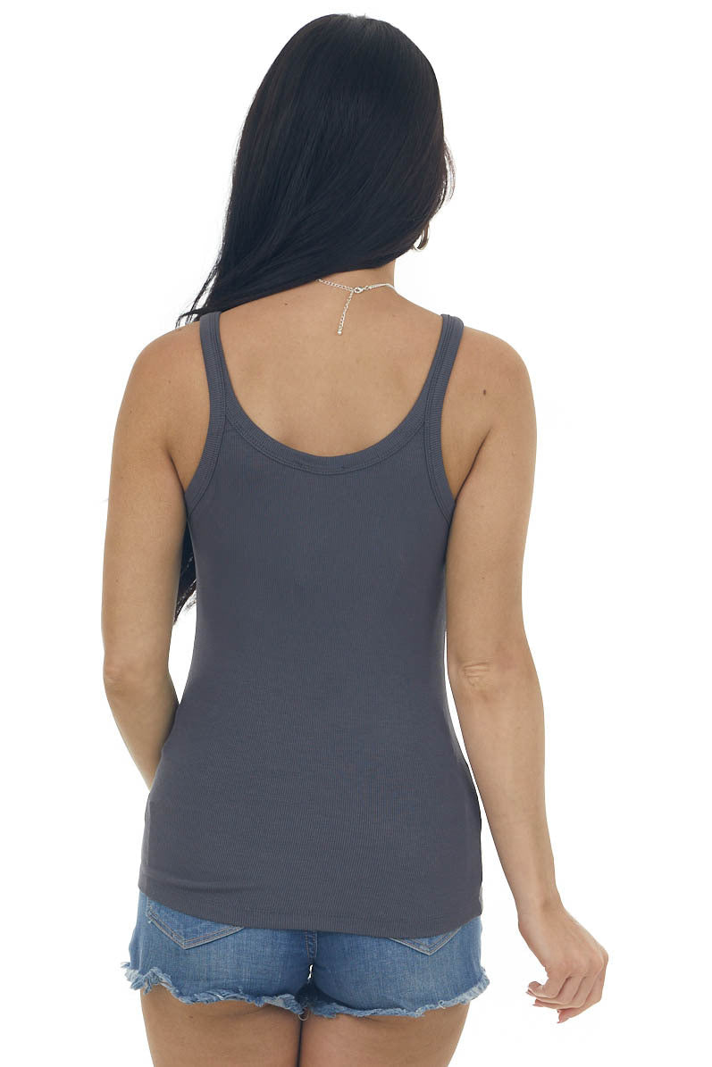 Charcoal Ribbed Knit Scoop Neck Tank Top