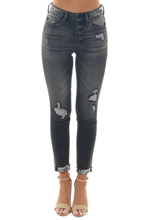 Charcoal Washed High Rise Distressed Jeans