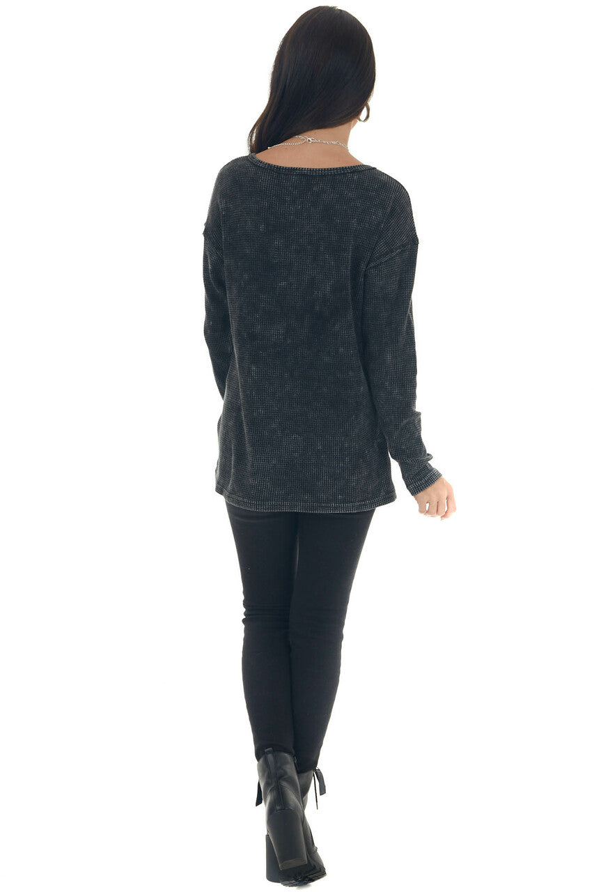 Charcoal Washed Thermal Knit Chest Pocket Top