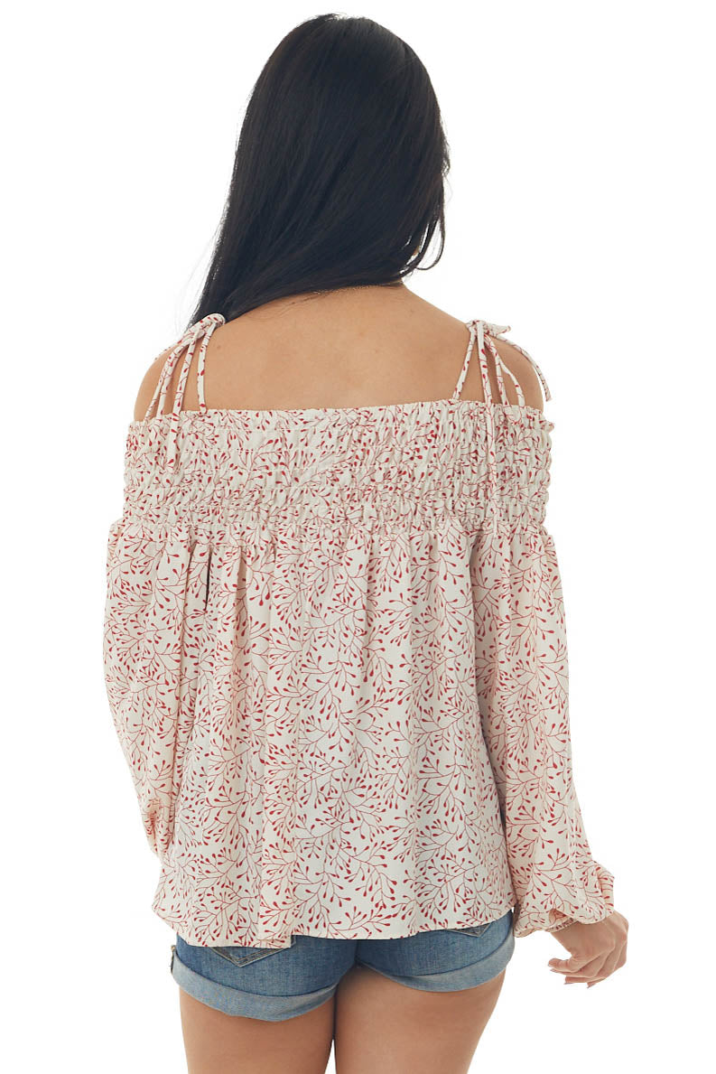 Cherry and Cream Printed Cold Shoulder Top