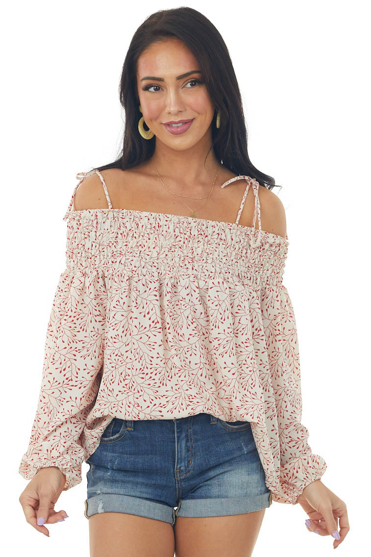 Cherry and Cream Printed Cold Shoulder Top