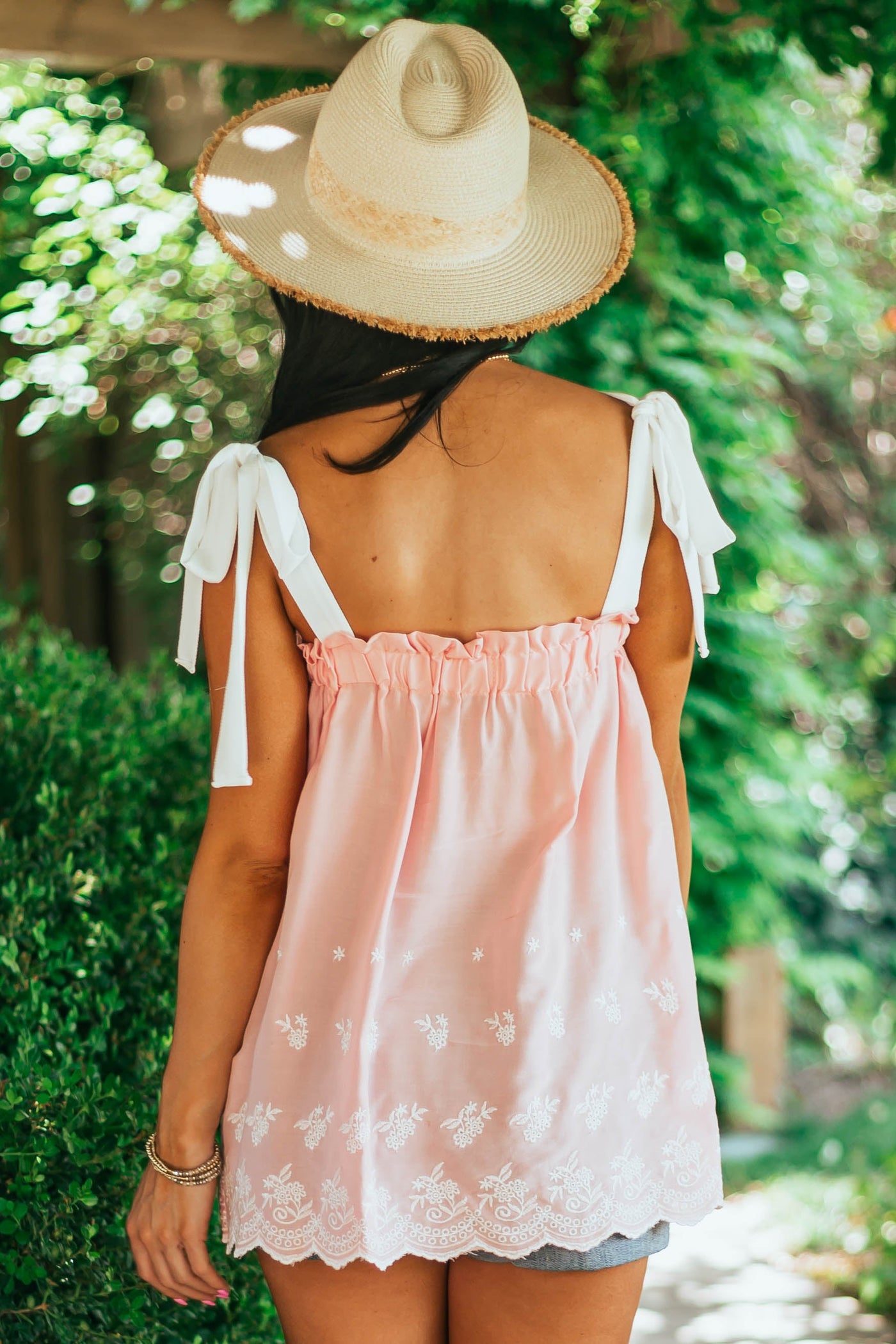 Cherry Blossom Floral Embroidered Tie Strap Top