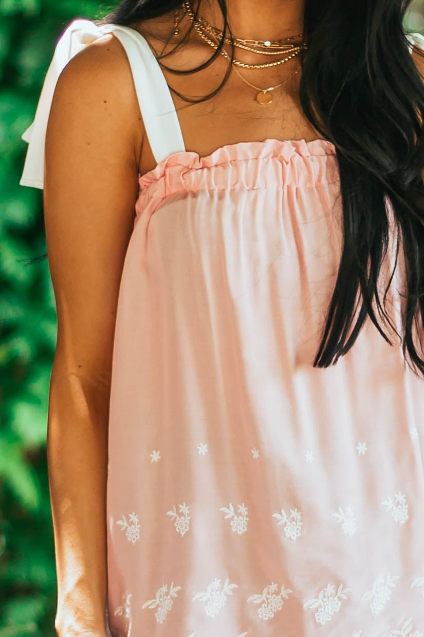 Cherry Blossom Floral Embroidered Tie Strap Top