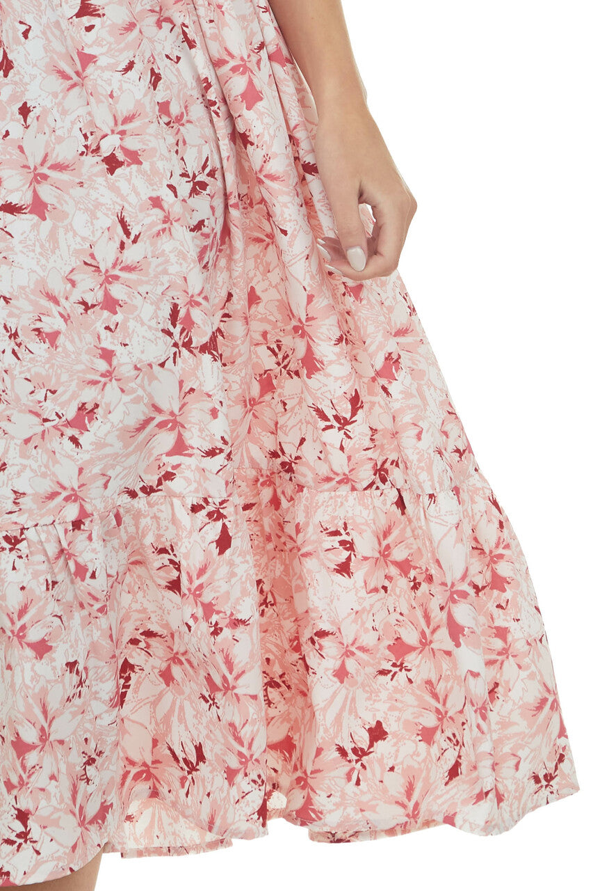Cherry Blossom Floral Tiered Sleeveless Dress