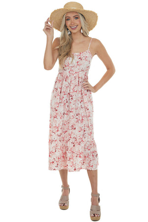 Cherry Blossom Floral Tiered Sleeveless Dress