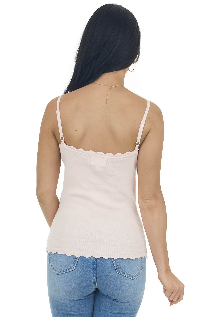 Cherry Blossom Scalloped Ribbed Knit Tank Top 