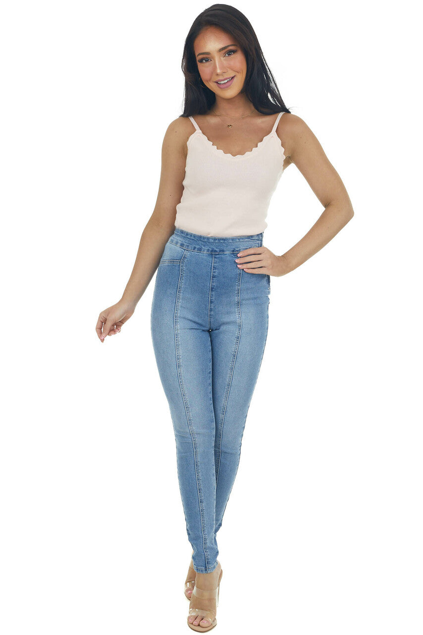 Cherry Blossom Scalloped Ribbed Knit Tank Top 