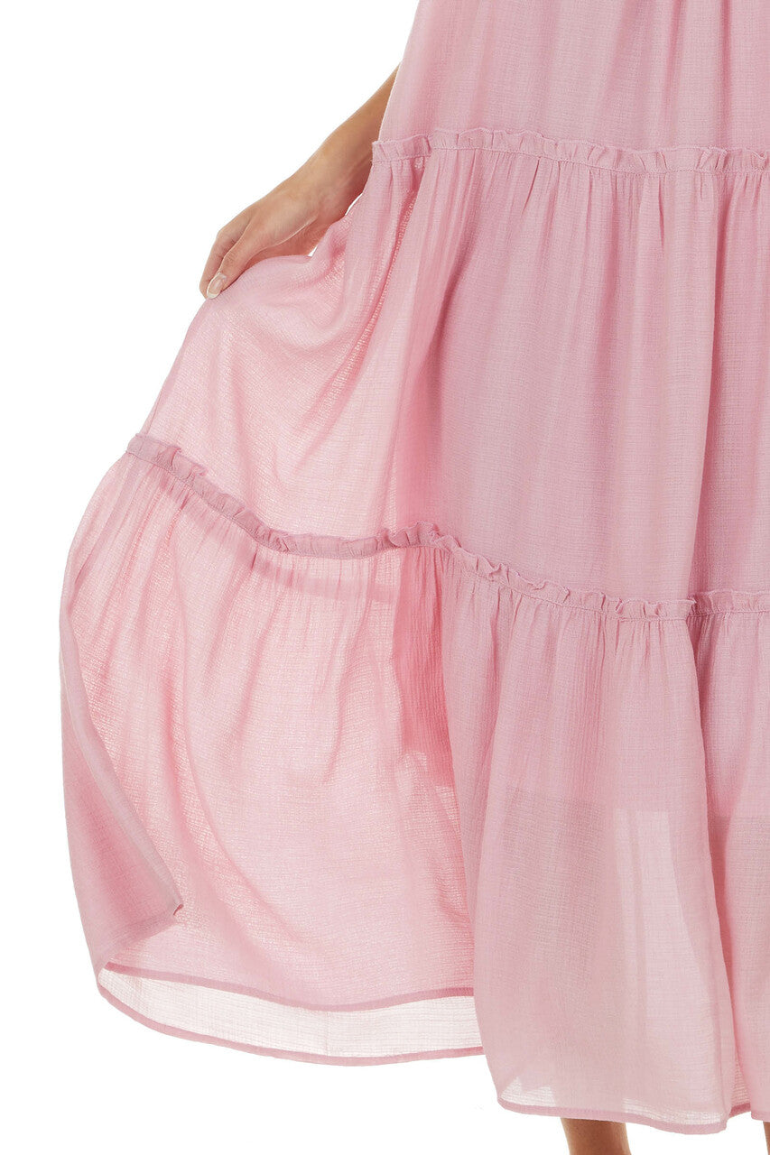 Cherry Blossom Sleeveless Midi Dress with Tiered Details