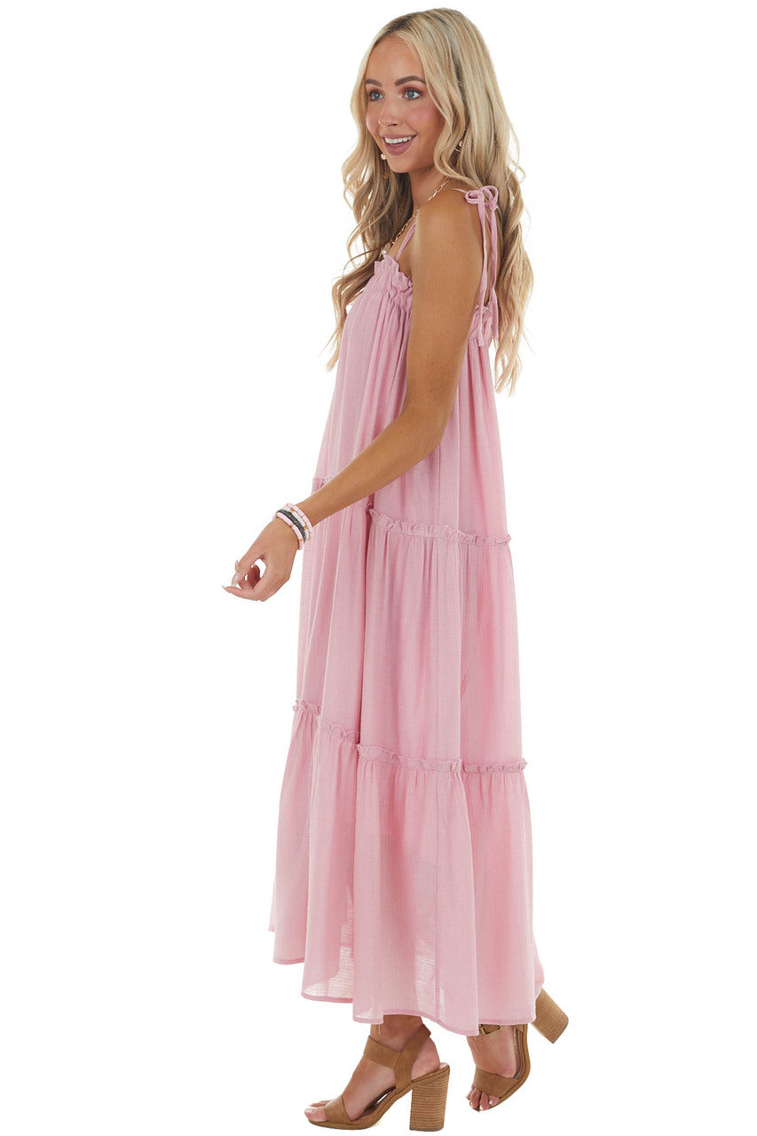 Cherry Blossom Sleeveless Midi Dress with Tiered Details