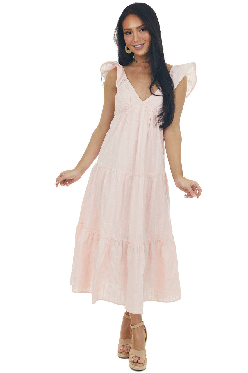 Cherry Blossom Tiered V Neck Woven Midi Dress 