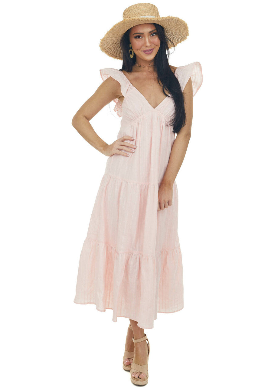 Cherry Blossom Tiered V Neck Woven Midi Dress 