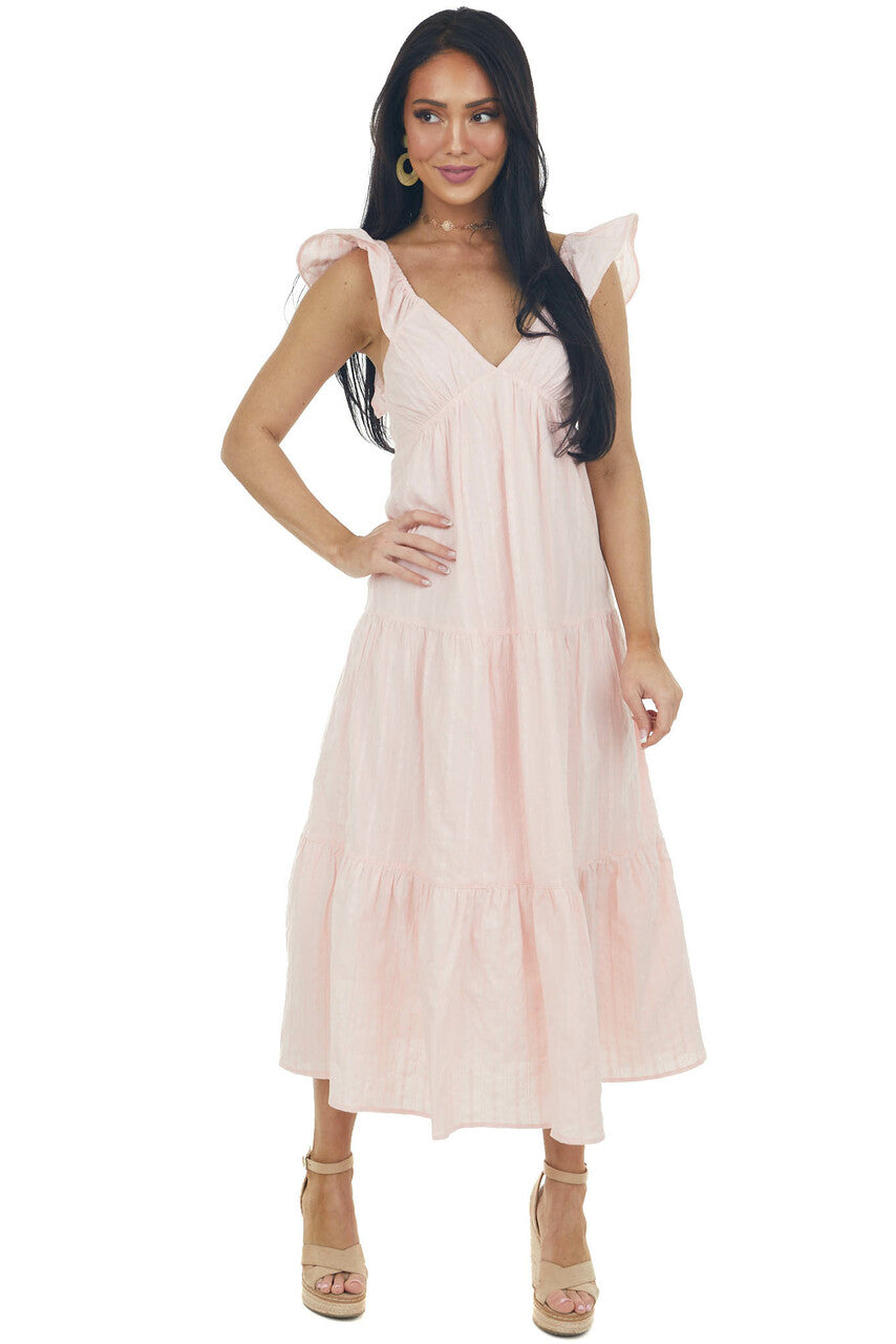 Cherry Blossom Tiered V Neck Woven Midi Dress 