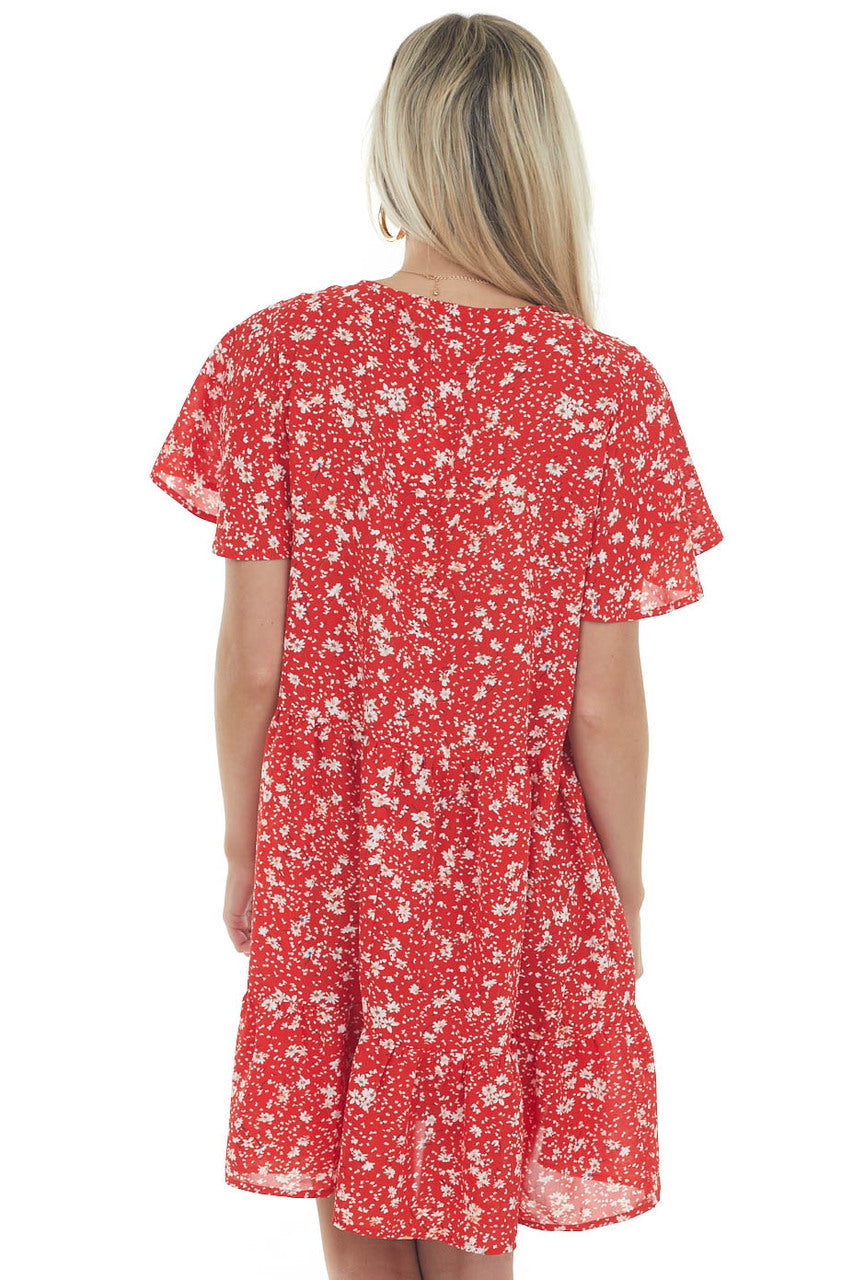 Cherry Floral Button Up Babydoll Ruffle Dress