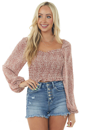 Cherry Printed Puff Sleeve Smocked Blouse