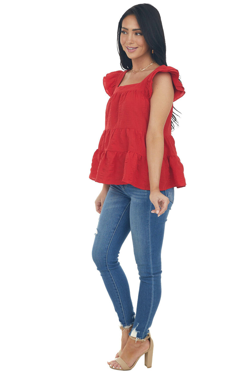 Cherry Square Neck Ruffle Tiered Blouse