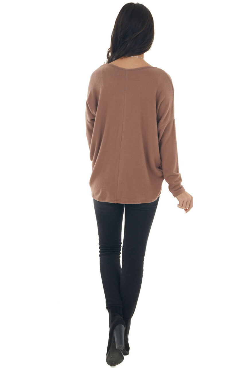 Chestnut Drop Shoulder Soft Brushed Knit Top