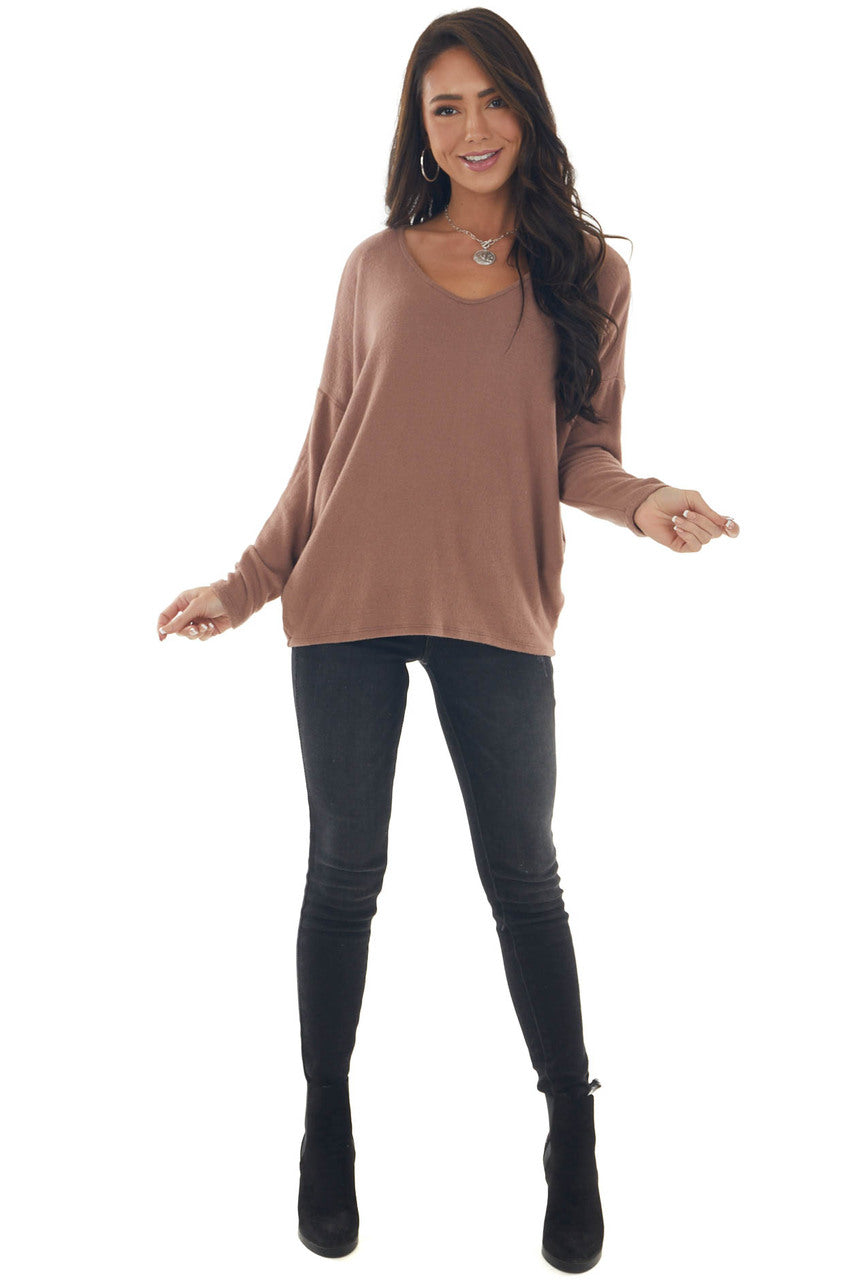 Chestnut Drop Shoulder Soft Brushed Knit Top