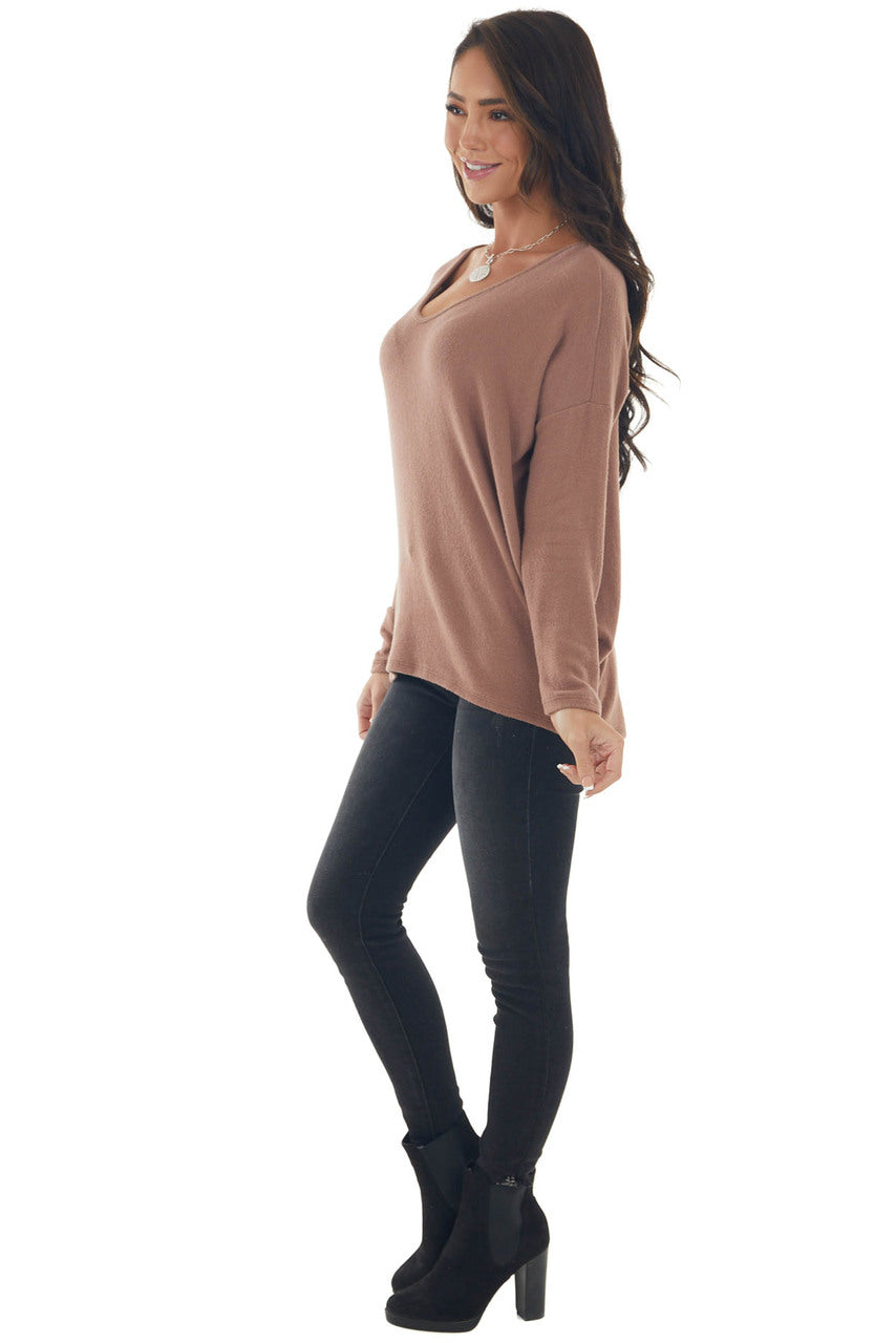 Chestnut Drop Shoulder Soft Brushed Knit Top