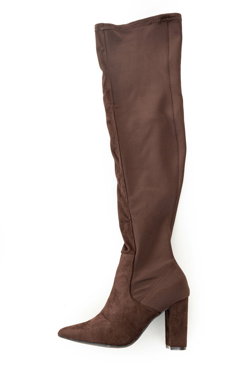 Chocolate Thigh High Knit Pointed Toe Boots