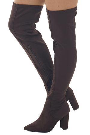 Chocolate Thigh High Knit Pointed Toe Boots