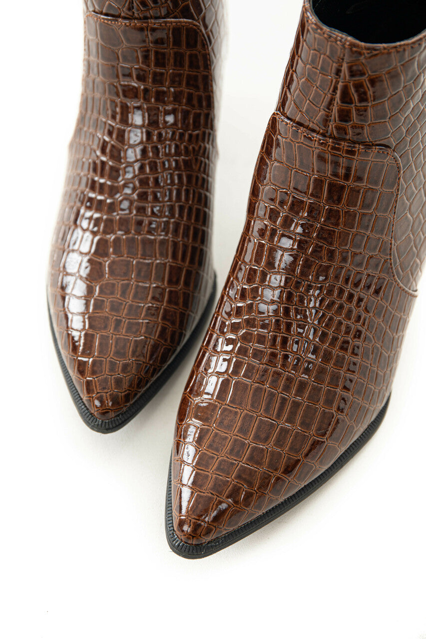 Cinnamon Crocodile Textured Heeled Bootie 