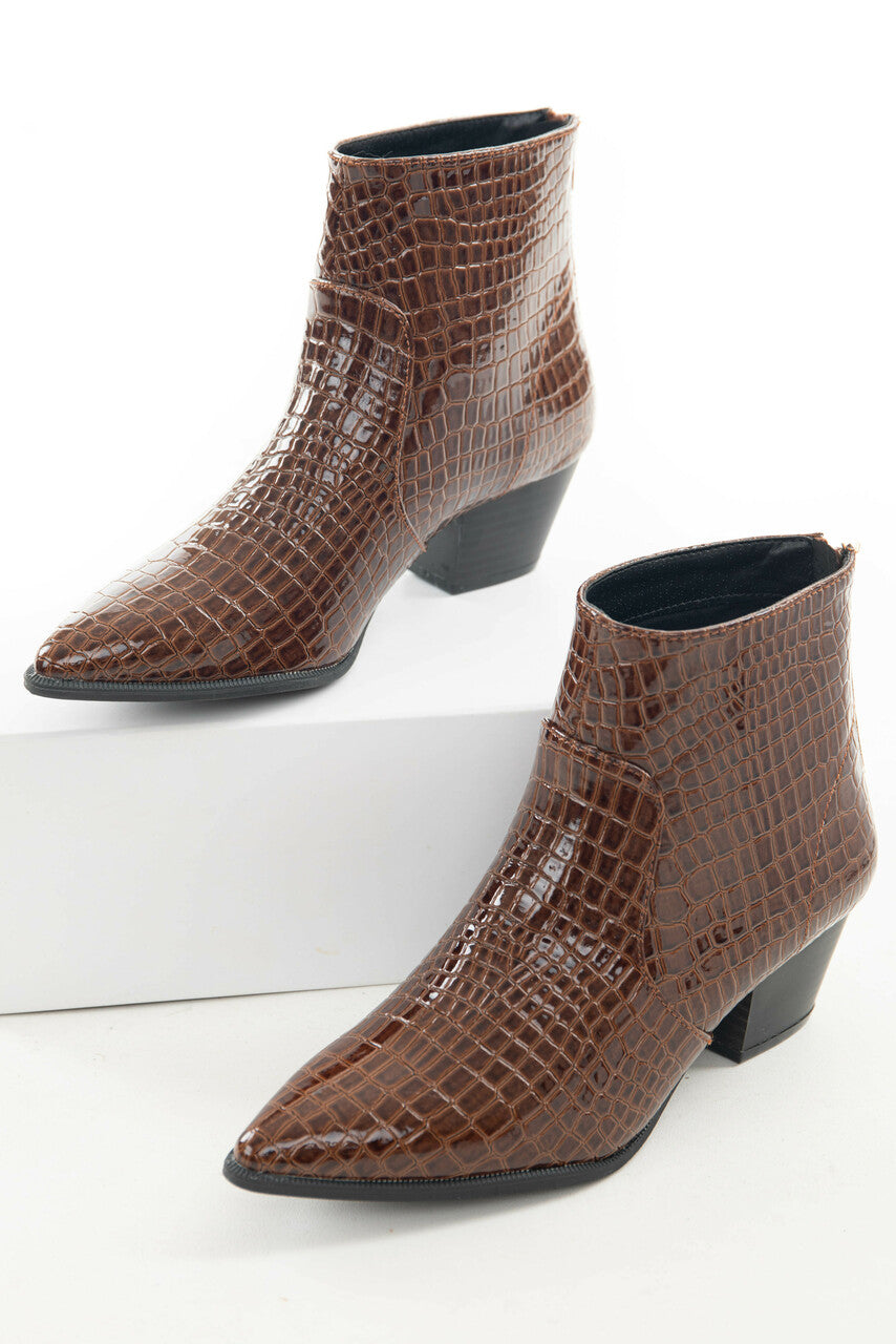 Cinnamon Crocodile Textured Heeled Bootie 