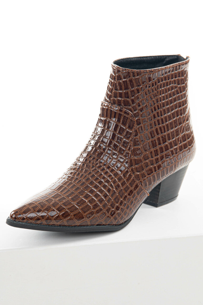 Cinnamon Crocodile Textured Heeled Bootie 