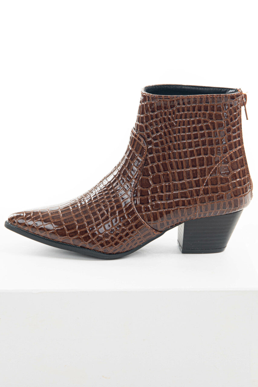 Cinnamon Crocodile Textured Heeled Bootie 
