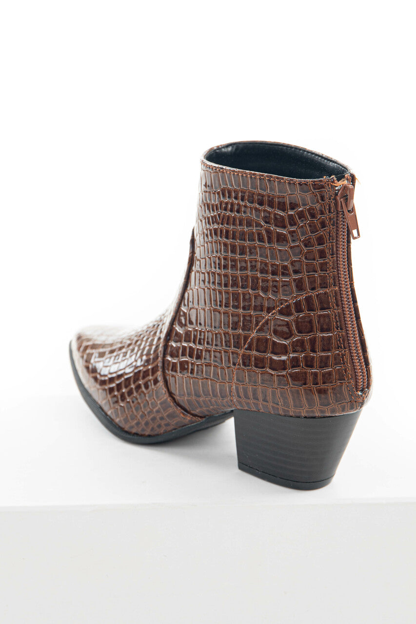 Cinnamon Crocodile Textured Heeled Bootie 