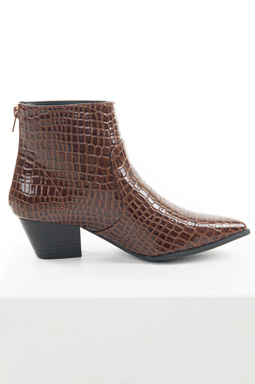 Cinnamon Crocodile Textured Heeled Bootie 