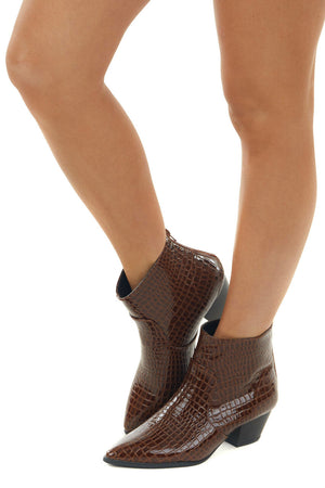 Cinnamon Crocodile Textured Heeled Bootie 