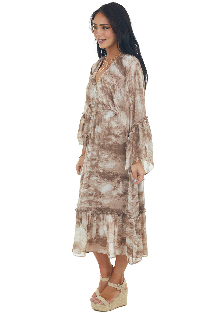 Cocoa Tie Dye Flowy Sleeve Midi Dress 