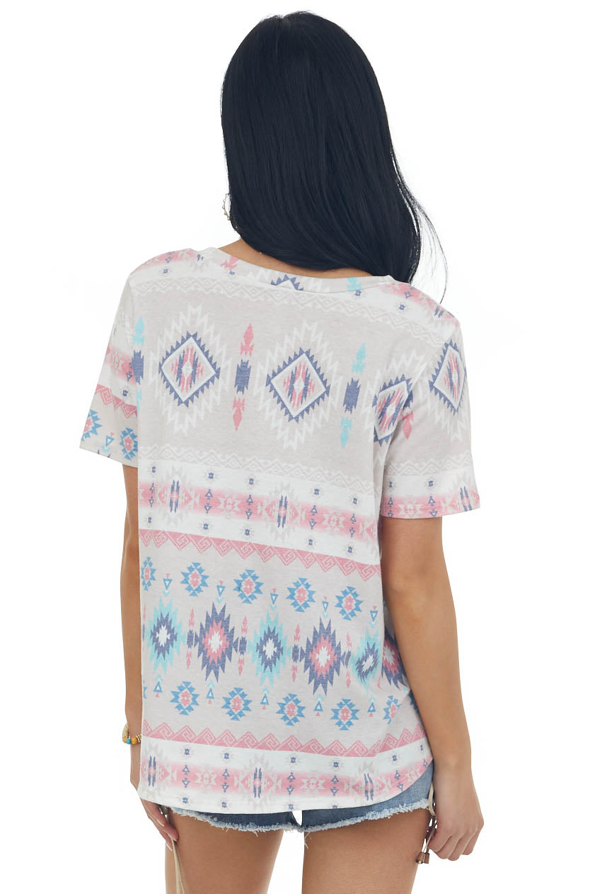Coconut Aztec Print Short Sleeve Knit Tee