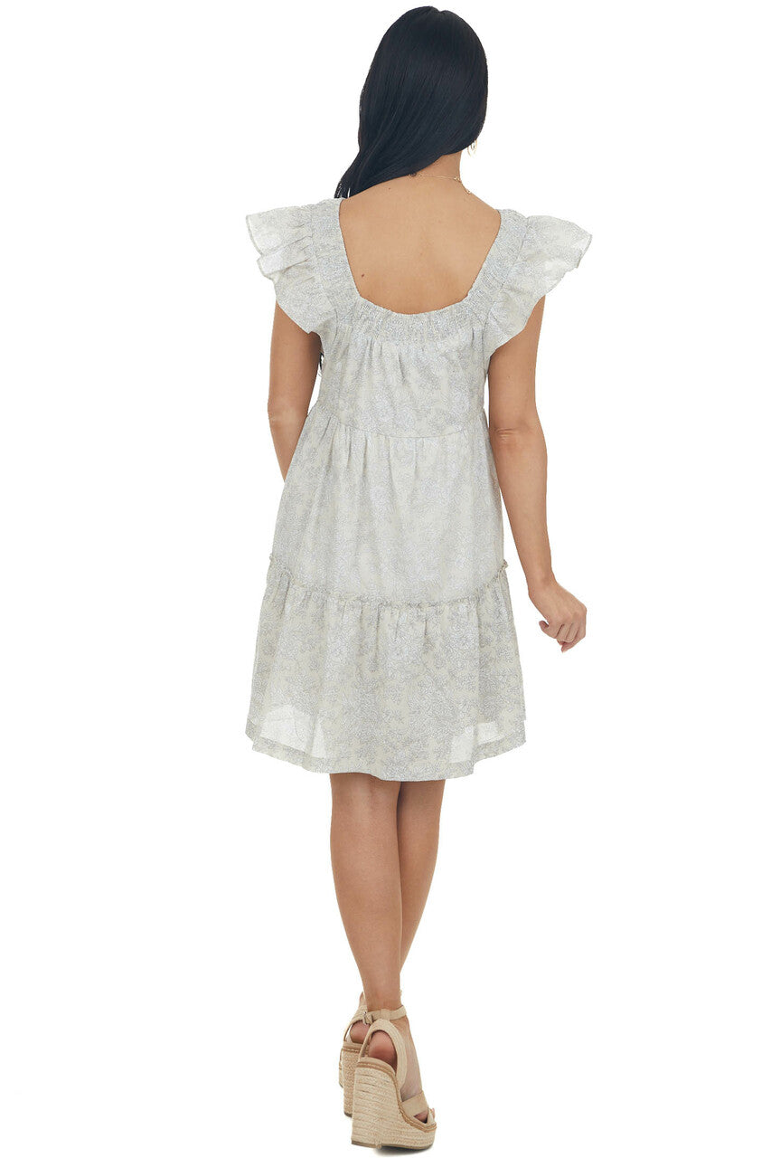 Coconut Floral Square Neck Tiered A Line Dress